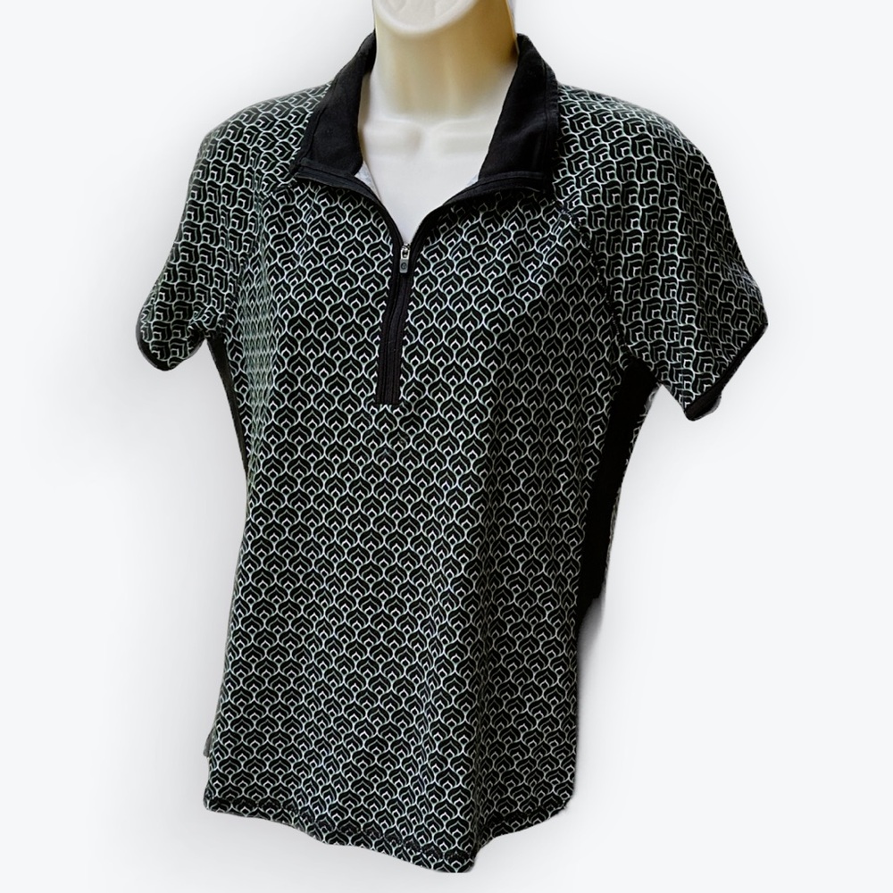 Sporty Green & Black Scallop Design Talbots UPF 50+ Piqué Polo Outdoor Top ~ S